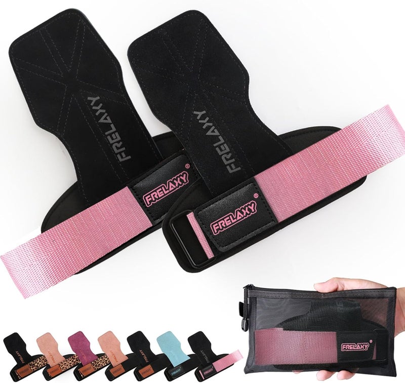 Frelaxy Lifting Wrist Straps Women and Men, Weight Lifting Grips with Cushion Wrist Loop, Double Layer Leather and Storage Pouch, Gym Workout Straps for Deadlift and Powerlifting - Image 1